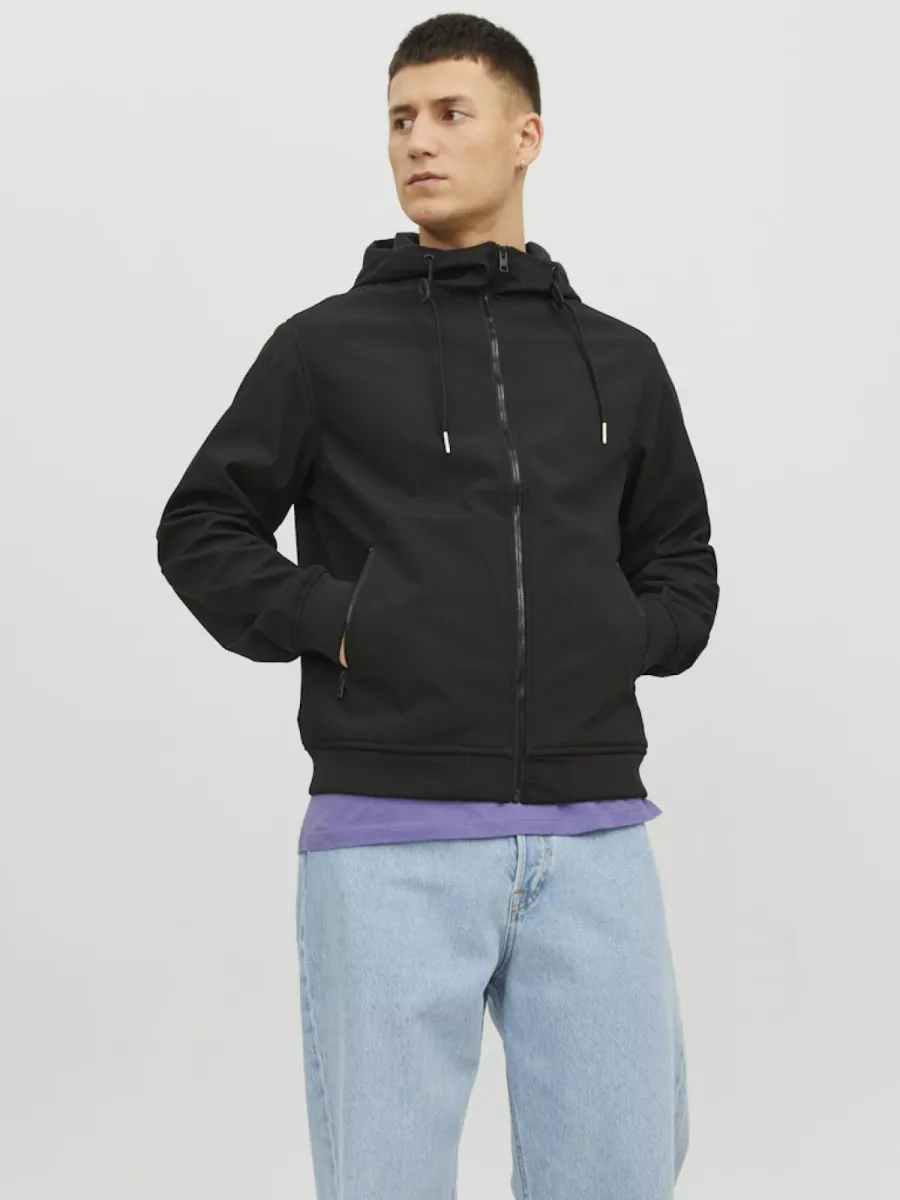 JACK & JONES-JJEBASIC SOFTSHELL HOOD NOOS-12236300-Black-ZWART