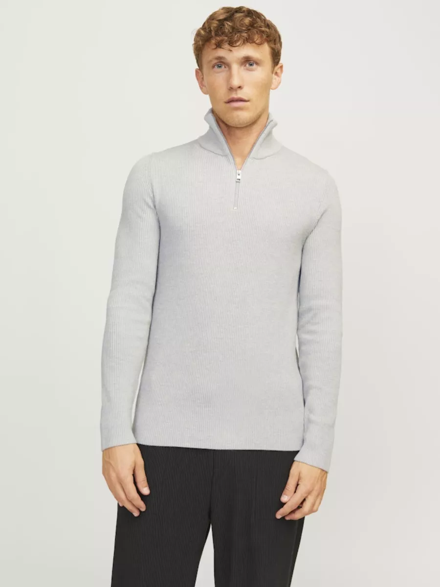 JACK & JONES-JJEPERFECT KNIT HALF ZIP SN-12257773-Light grey melange-LICHT-/PAREL GRIJS