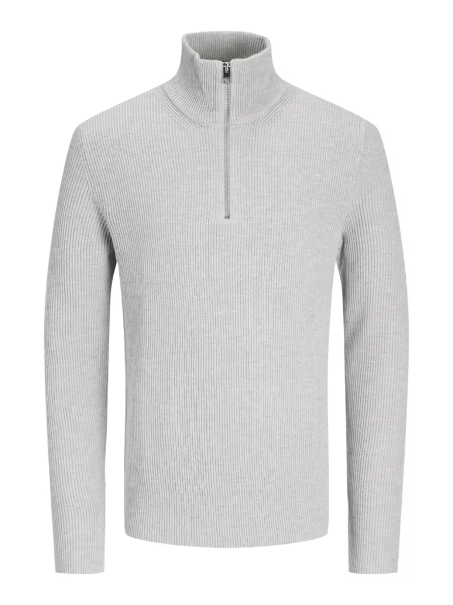 JACK & JONES-JJEPERFECT KNIT HALF ZIP SN-12257773-Light grey melange-LICHT-/PAREL GRIJS