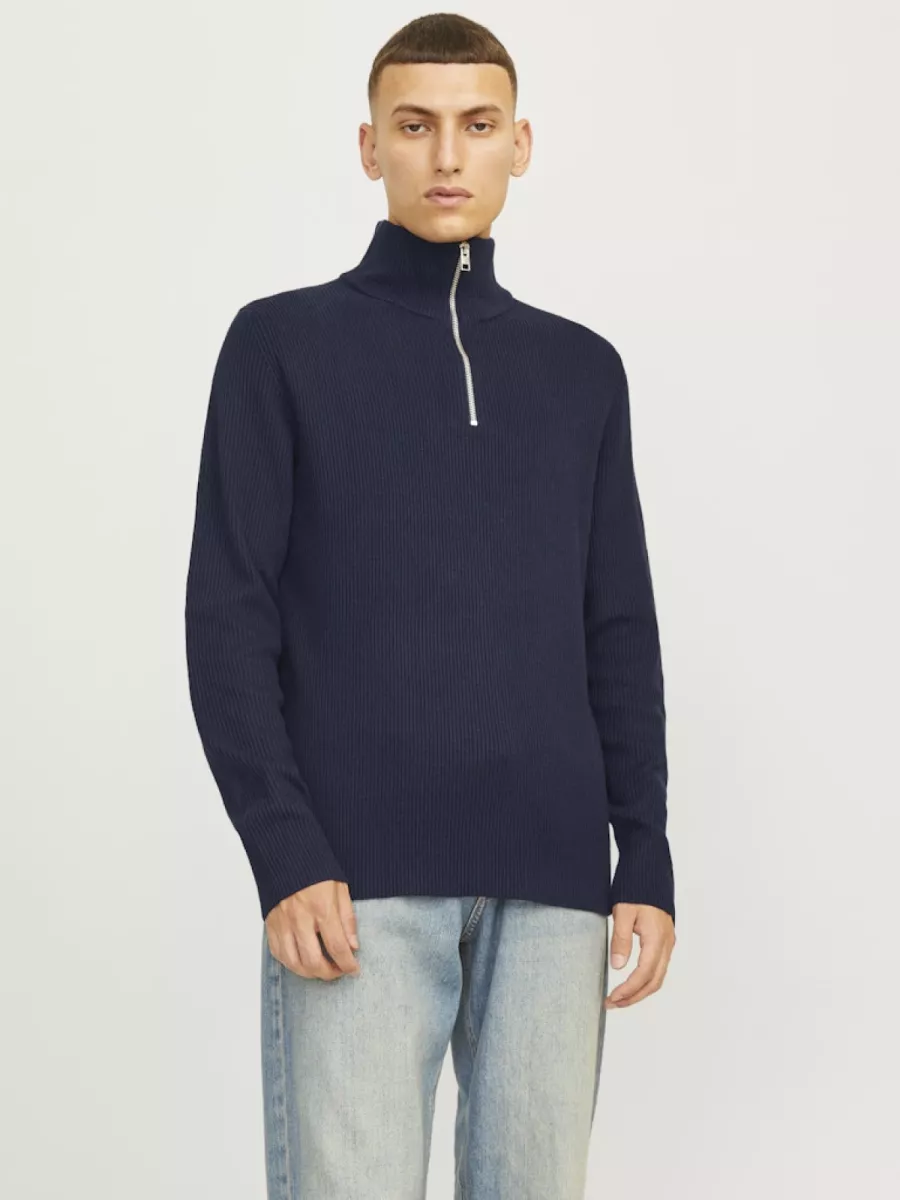 JACK & JONES-JJEPERFECT KNIT HALF ZIP SN-12257773-Sky captain-NAVY