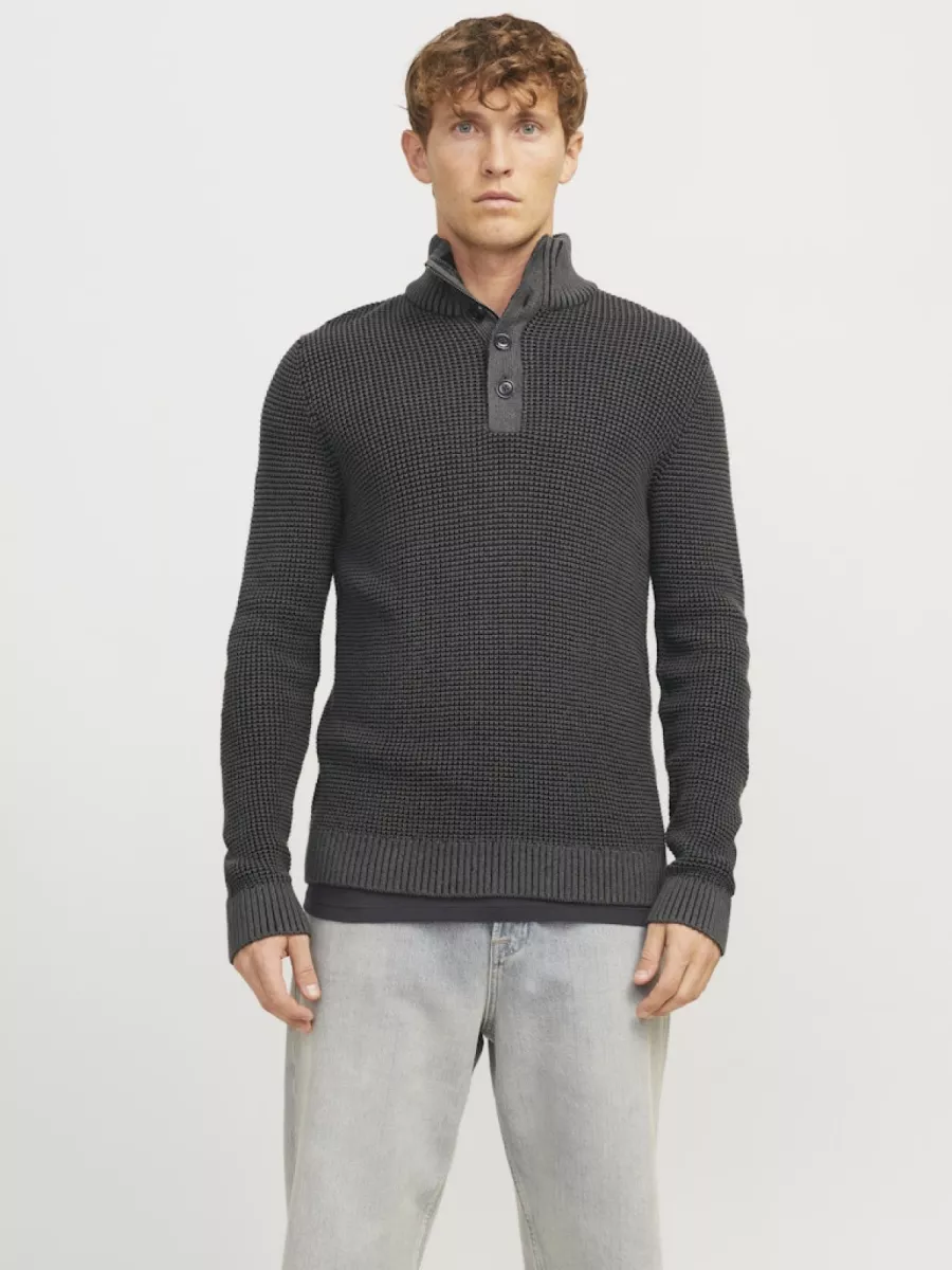 JACK & JONES-JJETHAN KNIT HIGH NECK-12278965-Black-BLACK