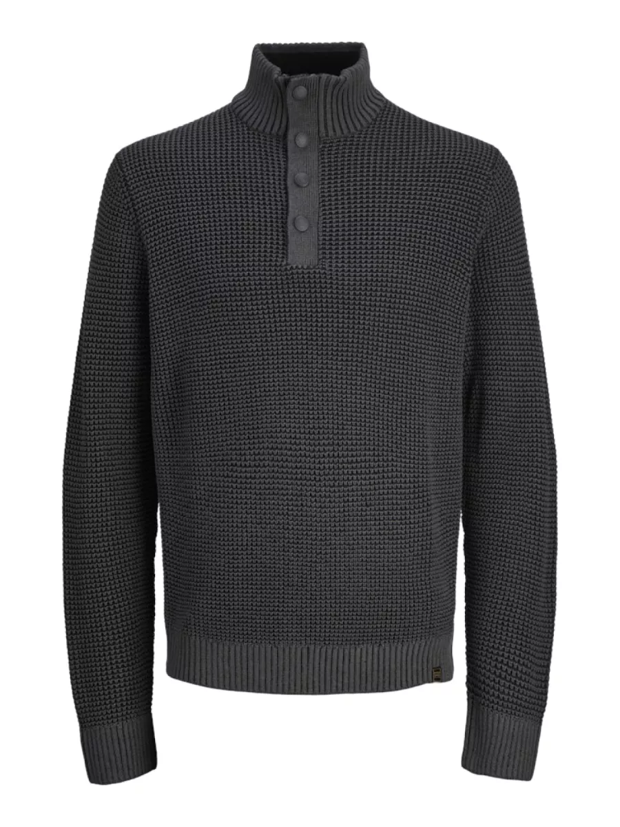JACK & JONES-JJETHAN KNIT HIGH NECK-12278965-Black-BLACK