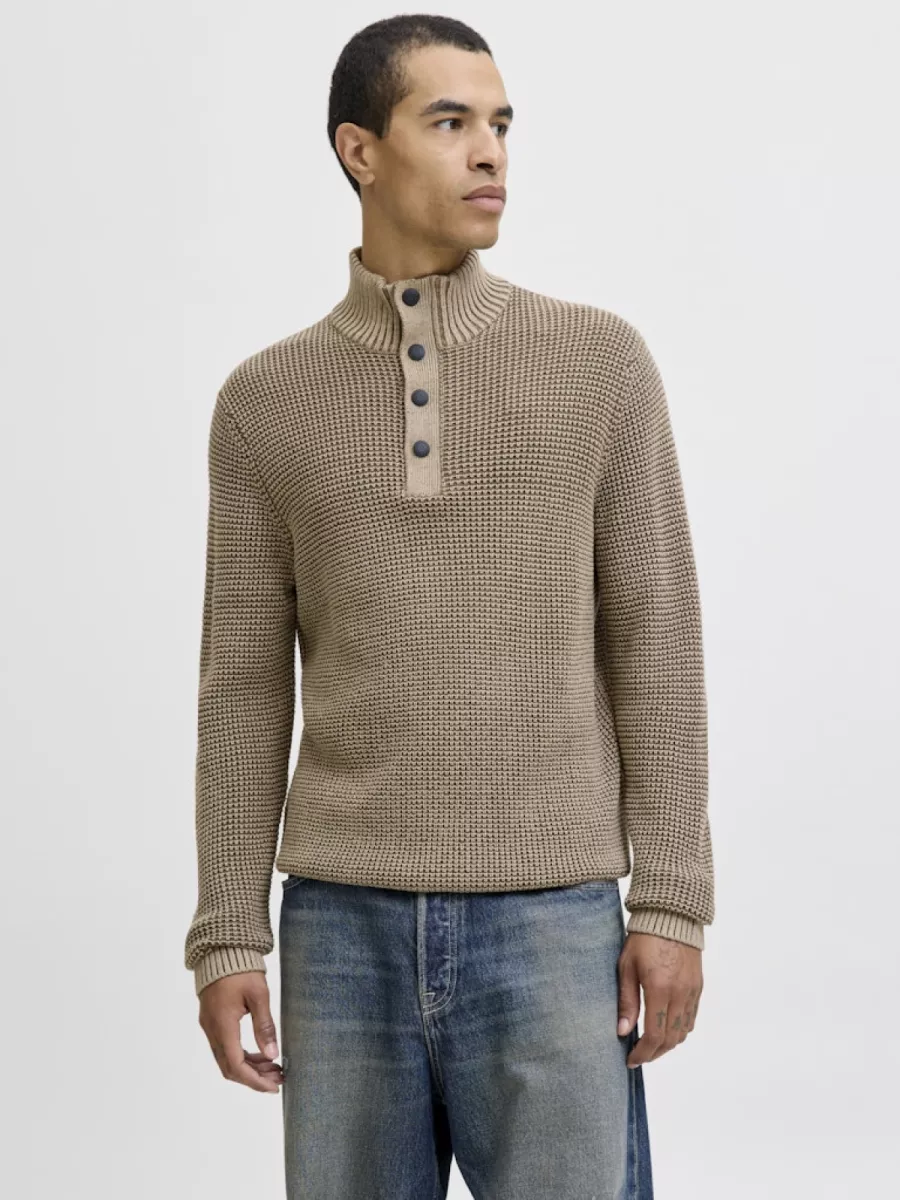 JACK & JONES-JJETHAN KNIT HIGH NECK-12278965-Crockery-BRUIN