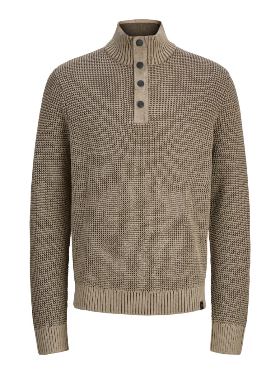 JACK & JONES-JJETHAN KNIT HIGH NECK-12278965-Crockery-BRUIN