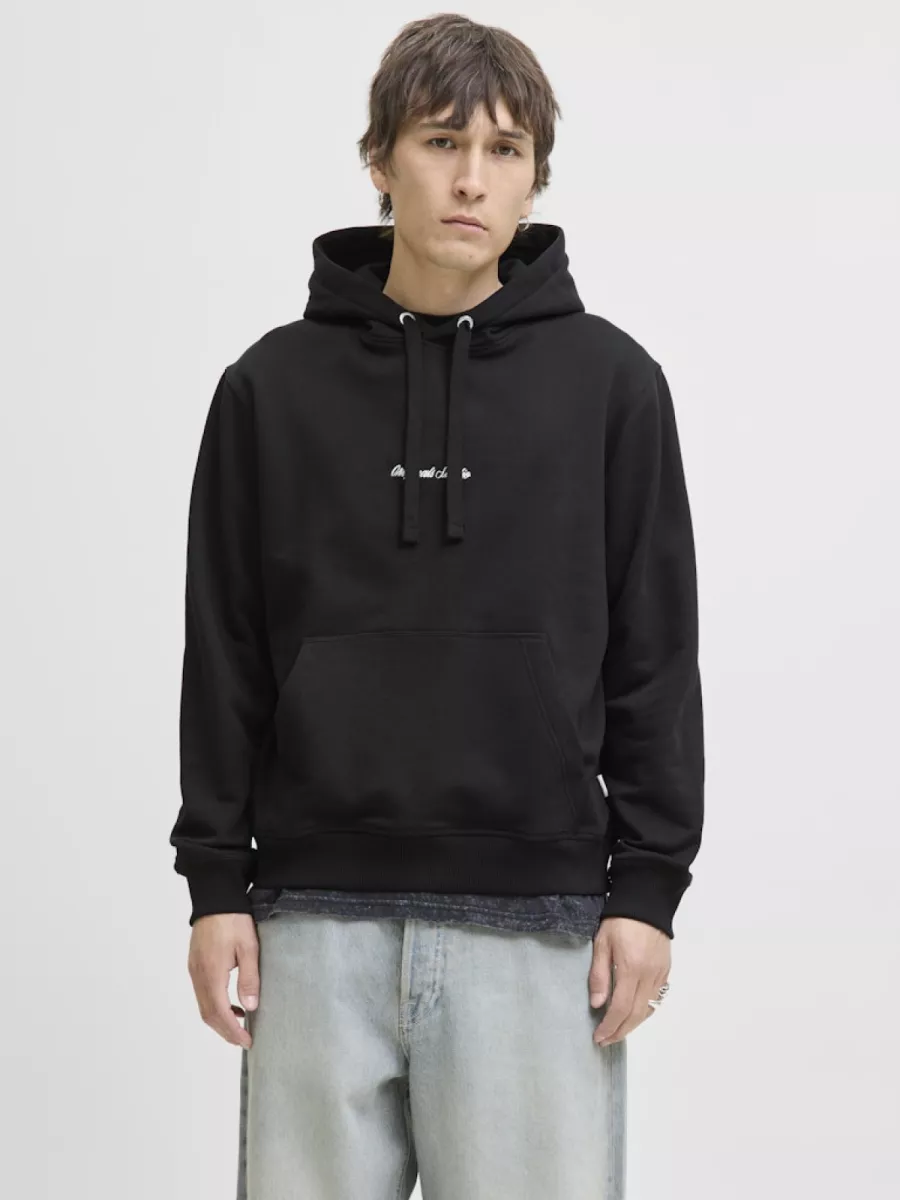 JACK & JONES-JORNORREBRO EMB SWEAT HOOD NOOS-12282861-Black-ZWART