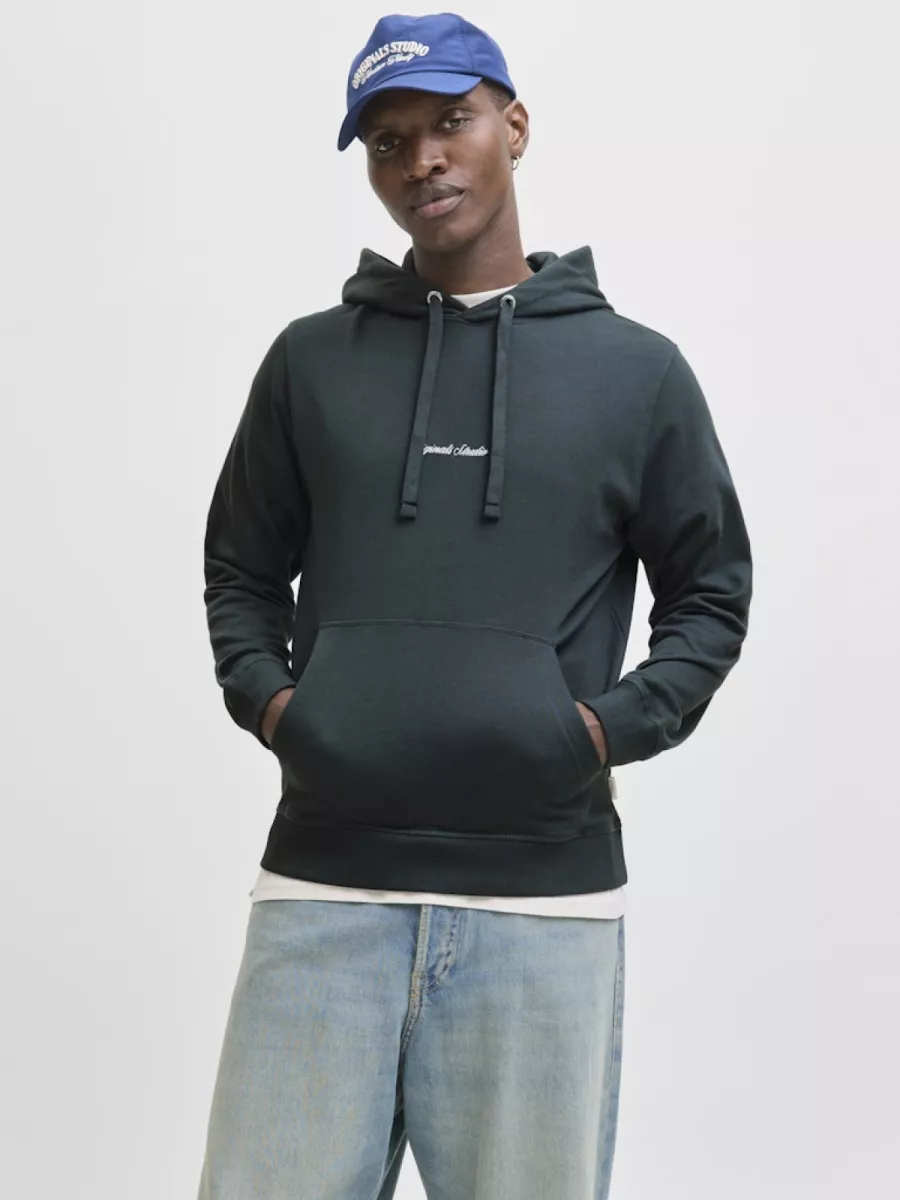 JACK & JONES-JORNORREBRO EMB SWEAT HOOD NOOS-12282861-Forest river-GROEN