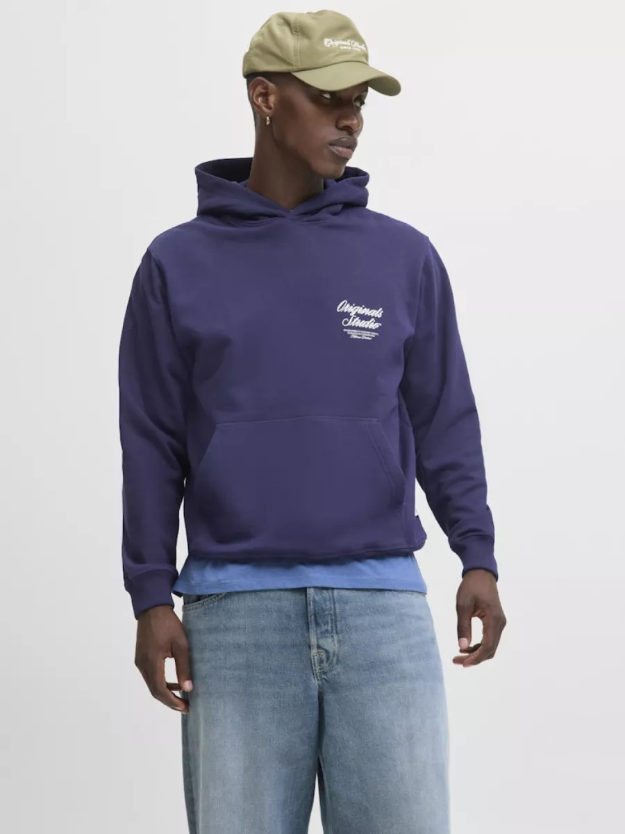 JACK & JONES-JORNORREBRO TYPO BACK SWEAT HOOD SN-12283054-Ocean cavern-BLAUW