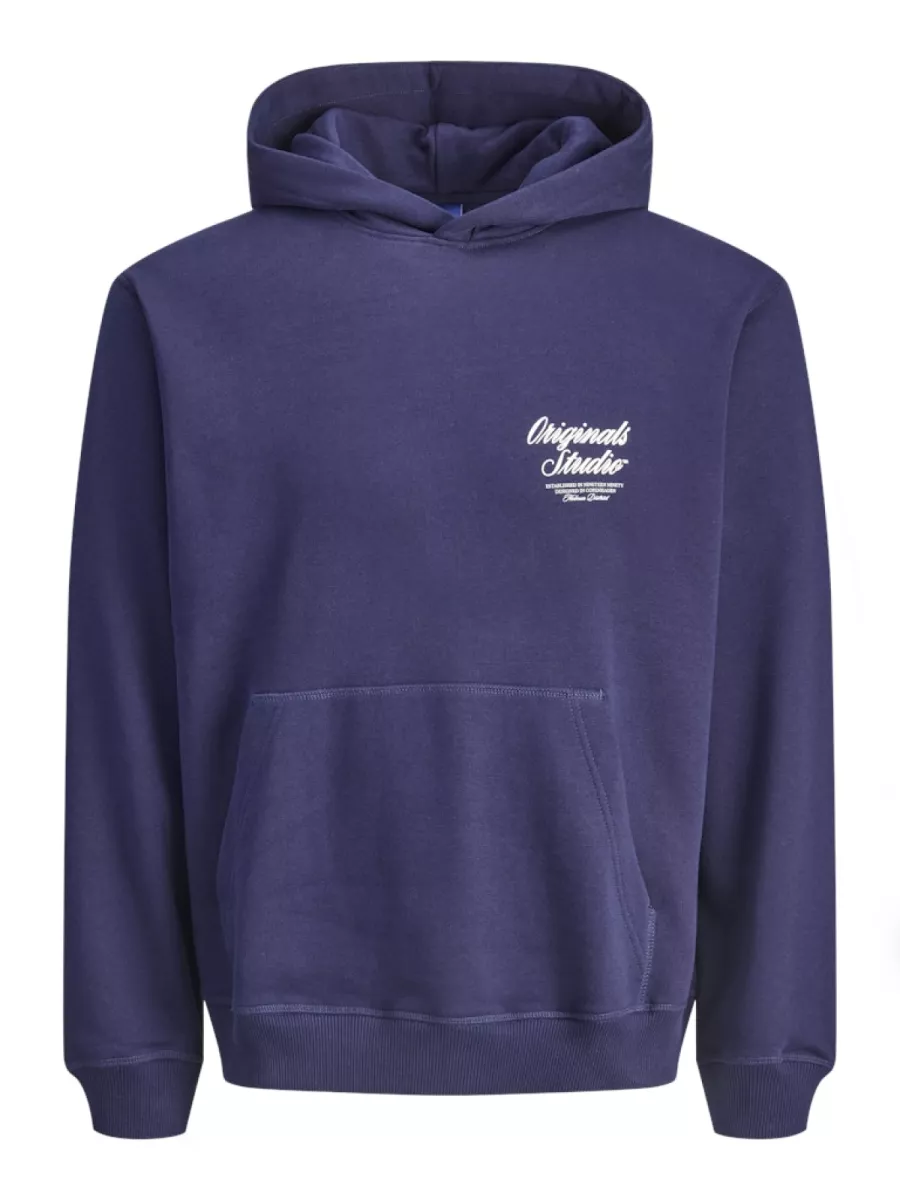 JACK & JONES-JORNORREBRO TYPO BACK SWEAT HOOD SN-12283054-Ocean cavern-BLAUW