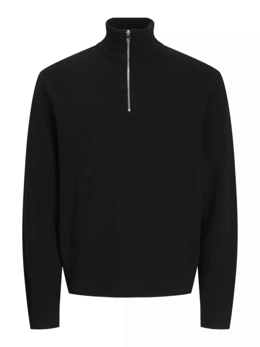 JACK & JONES-JPRBLAMILANO STITCH KNIT HALF ZIP S-12259664-Black-BLACK