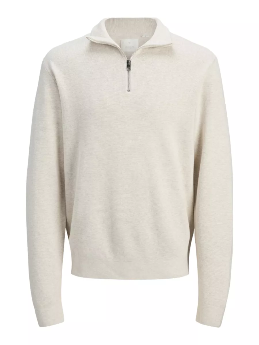 JACK & JONES-JPRBLAMILANO STITCH KNIT HALF ZIP S-12259664-Cloud dancer-CREME