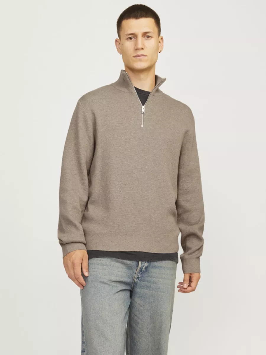 JACK & JONES-JPRBLAMILANO STITCH KNIT HALF ZIP S-12259664-Greige-GRIJS