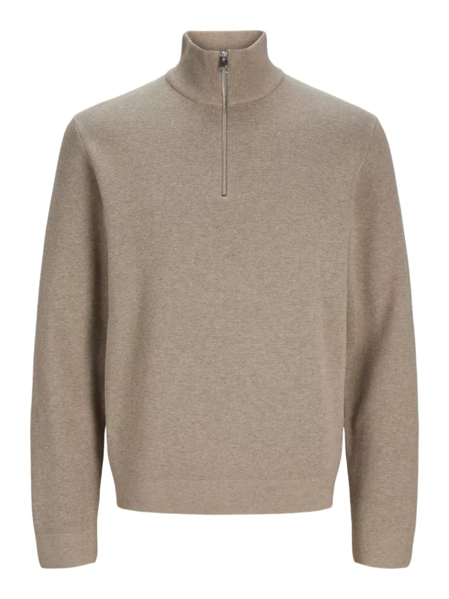 JACK & JONES-JPRBLAMILANO STITCH KNIT HALF ZIP S-12259664-Greige-GRIJS