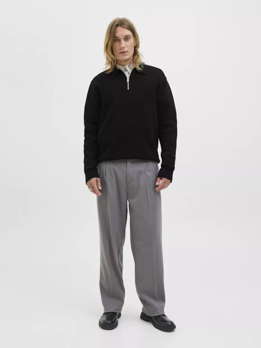 JACK & JONES-JPRBLAMILANO STITCH KNIT ZIP POLO S-12281743-Black-BLACK