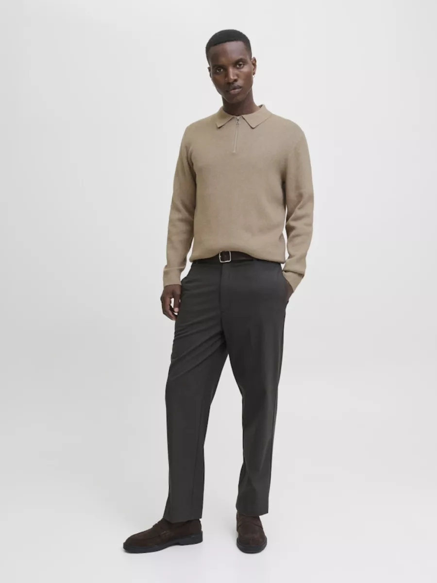 JACK & JONES-JPRBLAMILANO STITCH KNIT ZIP POLO S-12281743-Greige-GRIJS