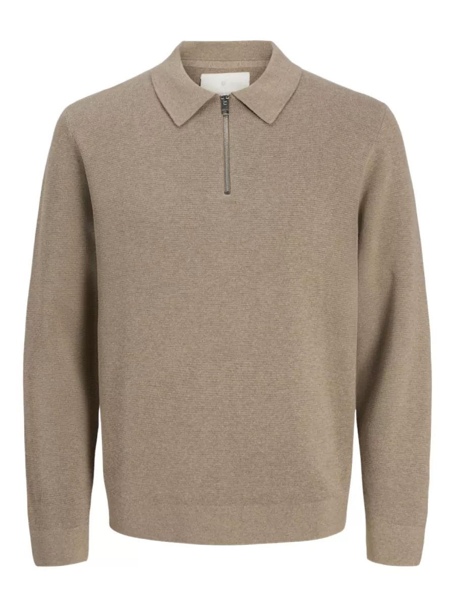 JACK & JONES-JPRBLAMILANO STITCH KNIT ZIP POLO S-12281743-Greige-GRIJS