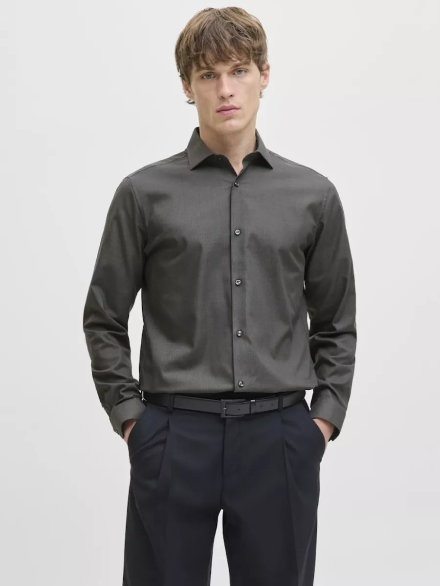 JACK & JONES-JPRBLAPARKER SHIRT L/S NOOS-12227385-Dark grey melange-DONKER GRIJS/GRAFIET