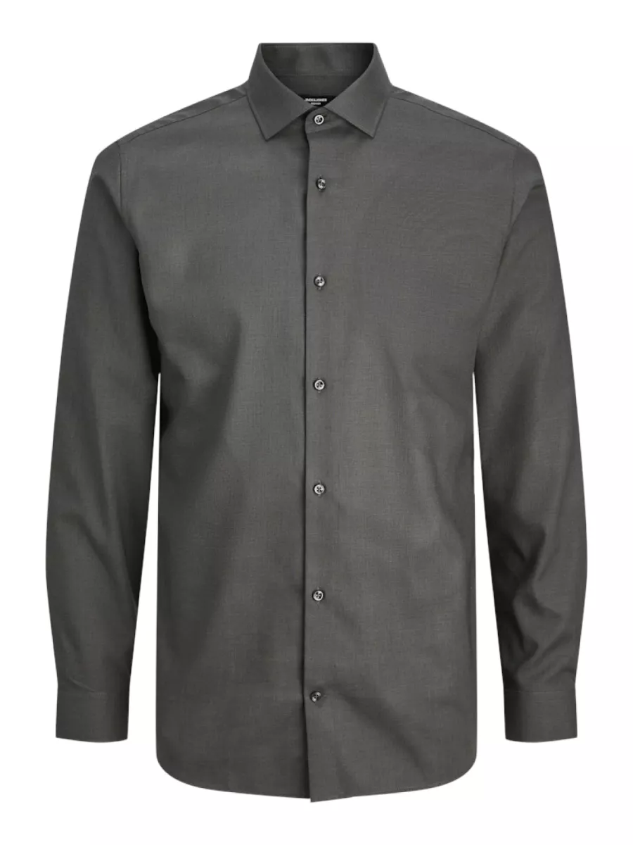 JACK & JONES-JPRBLAPARKER SHIRT L/S NOOS-12227385-Dark grey melange-DONKER GRIJS/GRAFIET