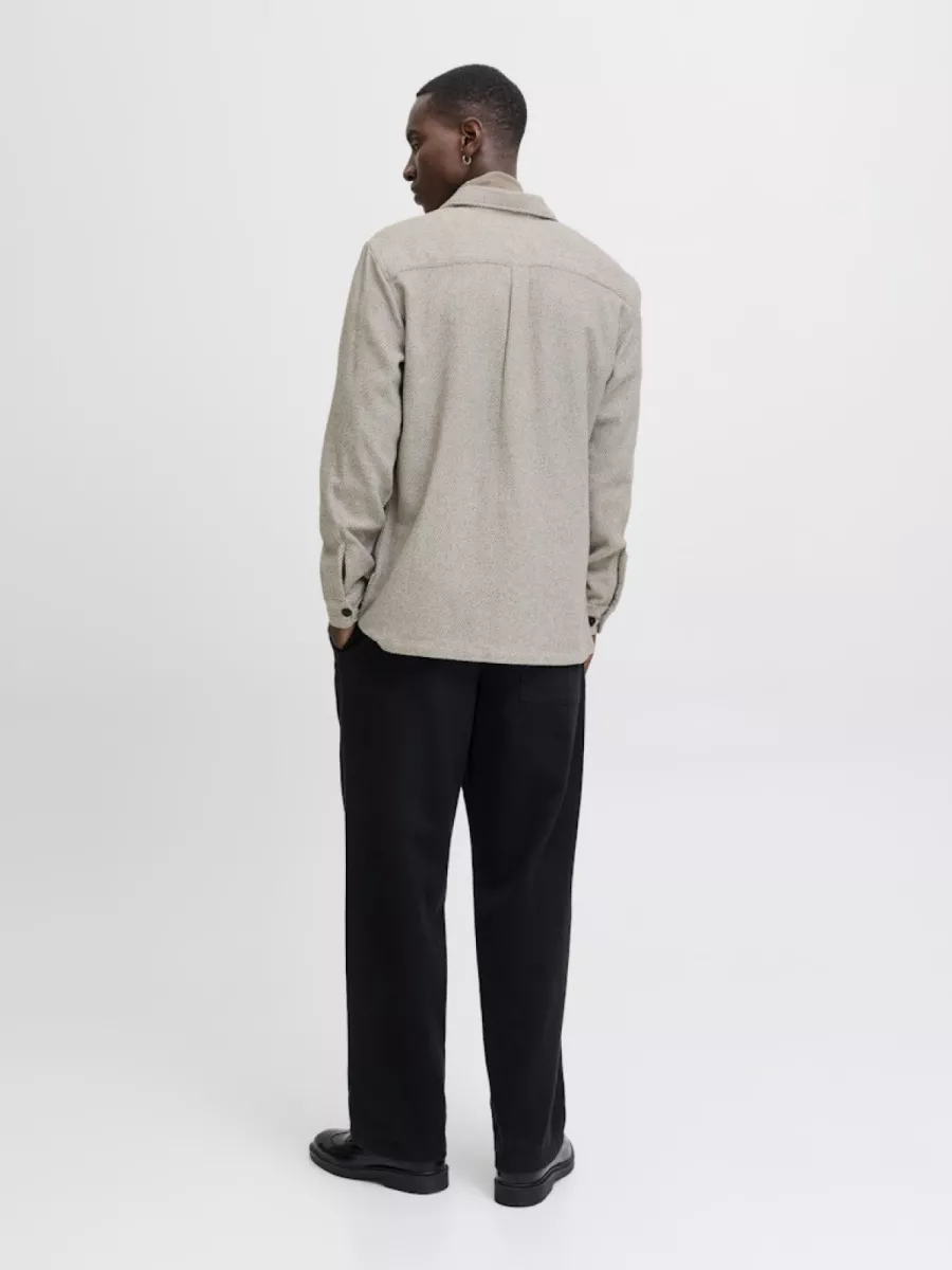 JACK & JONES-JPRRAYLE MELANGE SOLID L/S OVERSHIR-12286840-Ermine-BRUIN
