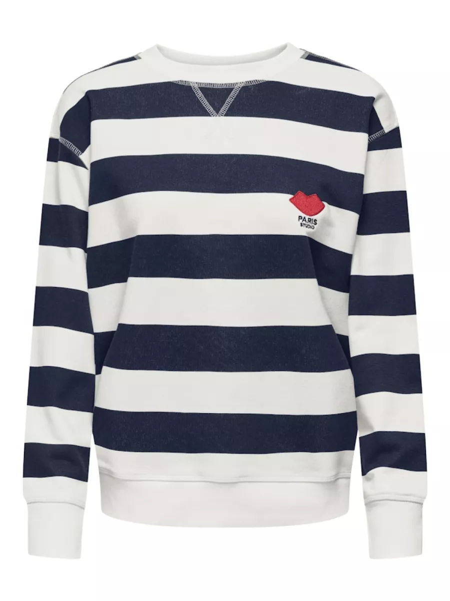 JDY-JDYBOOGIE L/S SWEAT JRS-15320335-Black Iris Stripes-CREME