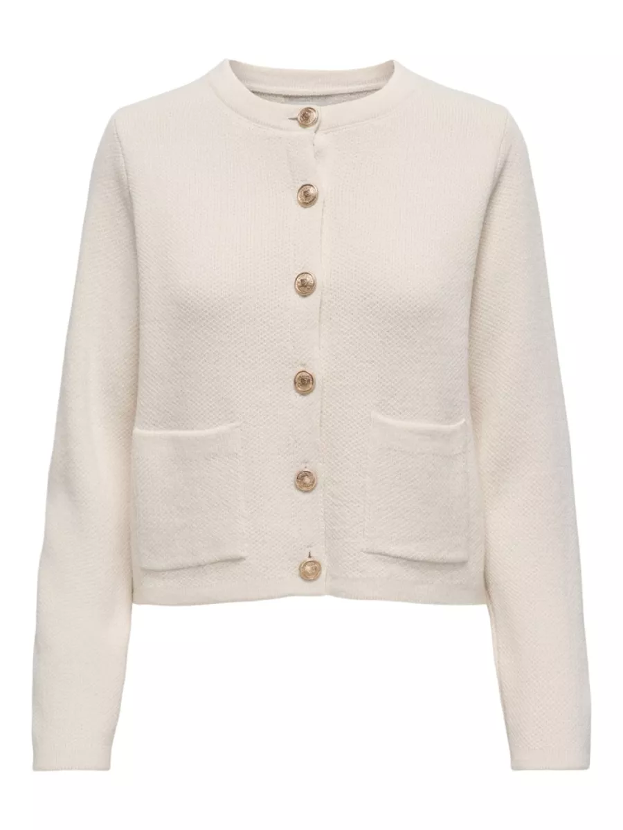 JDY-JDYKIM L/S O-NECK BUTTON CARDIGAN K-15341309-Egret-CREME
