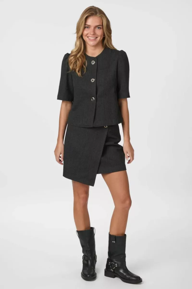 Neo Noir-Marisi Herringbone Skirt-165687-104 Dark Grey-DONKER GRIJS/GRAFIET