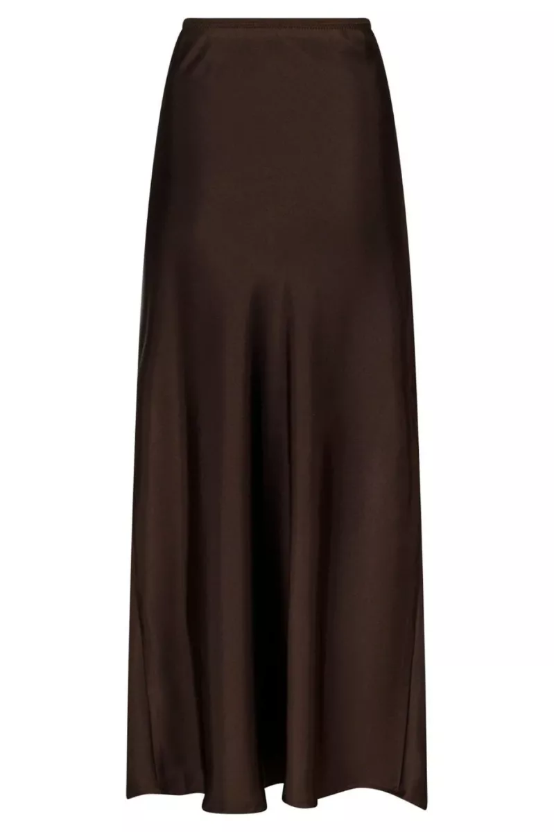 Neo Noir-Vicky Heavy Sateen Skirt-159588-676 Dark Brown-DONKER BRUIN