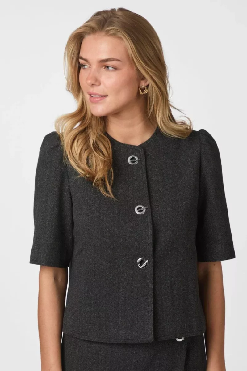 Neo Noir-Xanthe Herringbone Blazer-165683-104 Dark Grey-ANTRACIET