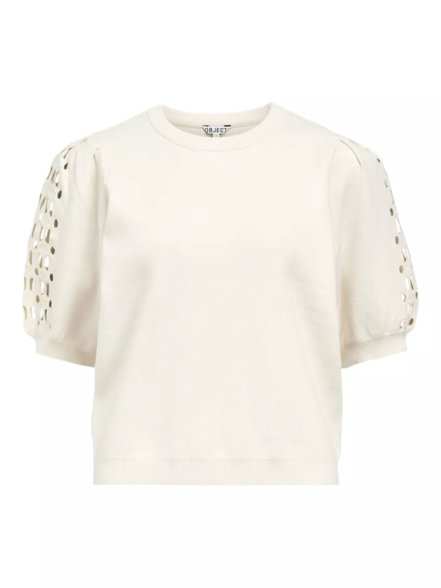 OBJECT-OBJYUKI S/S RE KNIT PULLOVER NOOS-23047215-White Sand-WIT