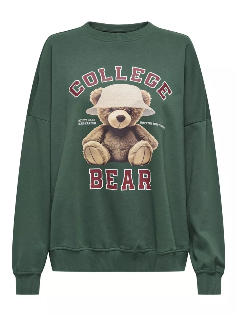 ONLY-ONLBILA L/S BEAR O-NECK SWT-15356052-Pineneedle-GROEN