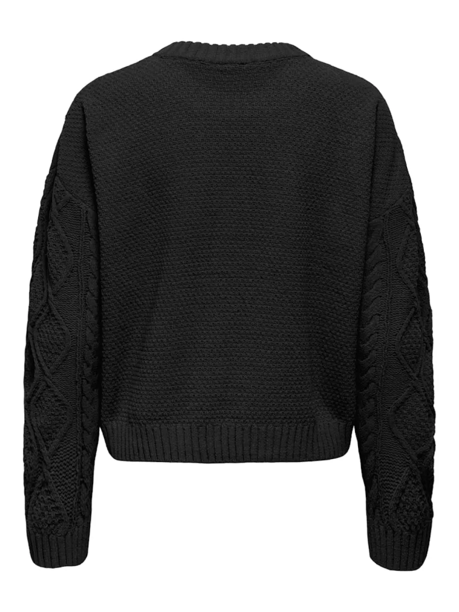 ONLY-ONLELLY LIFE LS CABLE O-NECK CC KNT-15351234-Black-BLACK