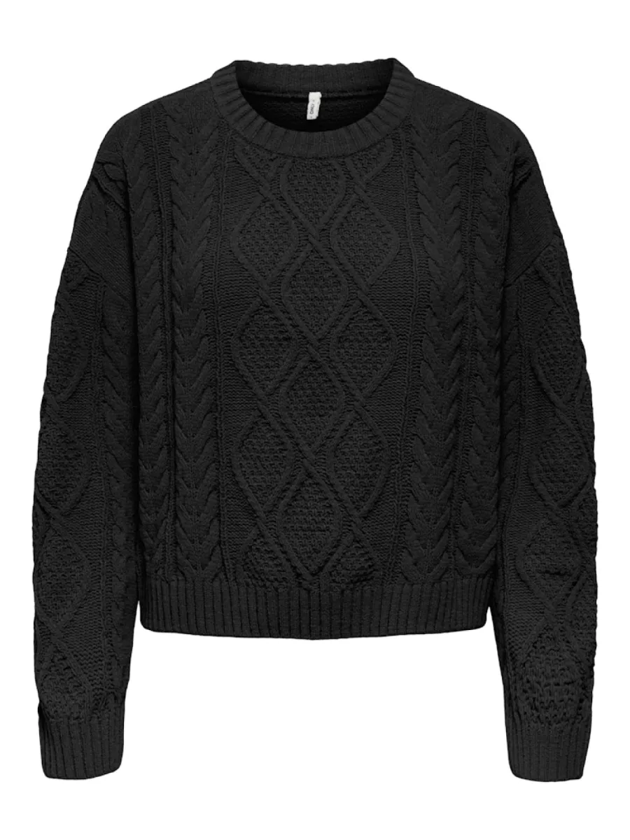 ONLY-ONLELLY LIFE LS CABLE O-NECK CC KNT-15351234-Black-BLACK