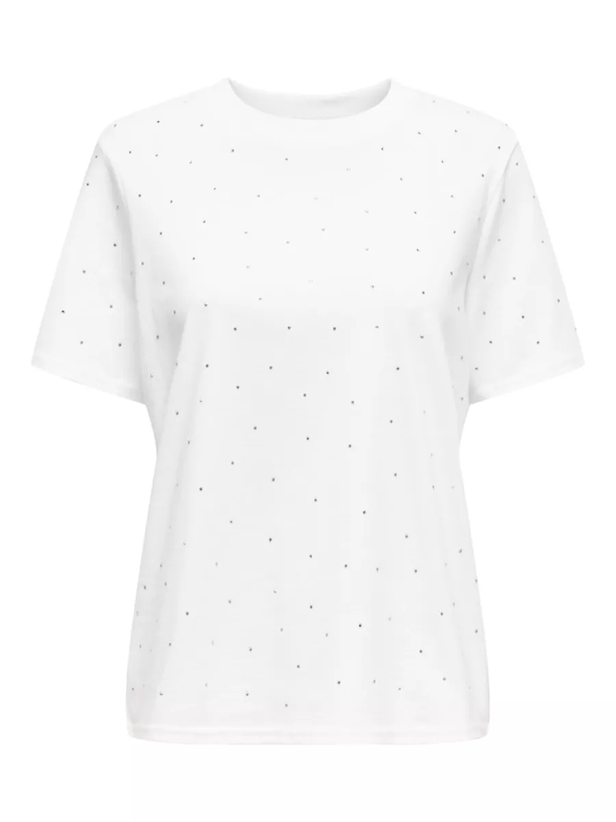 ONLY-ONLMONJA S/S STUDS TEE JRS-15340939-White-WIT