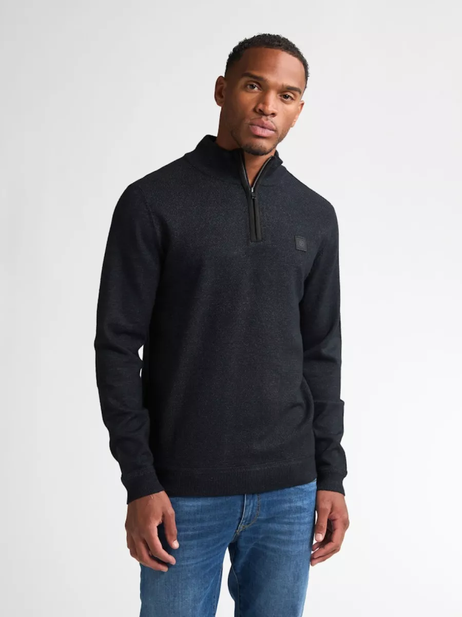 PETROL INDUSTRIES-Men Knitwear Collar-M-3050-KWC214-9111 Deep black-ZWART