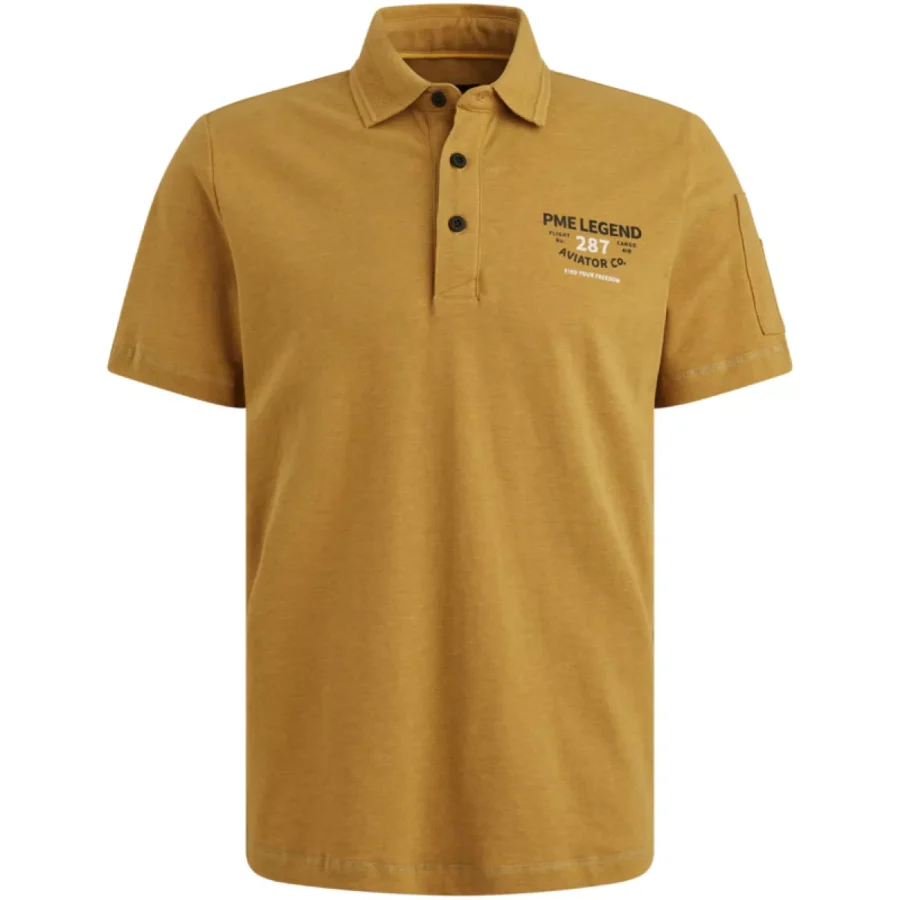 PME LEGEND-Short sleeve polo pique melange-PPSS2506889-8187 Golden brown-BRUIN