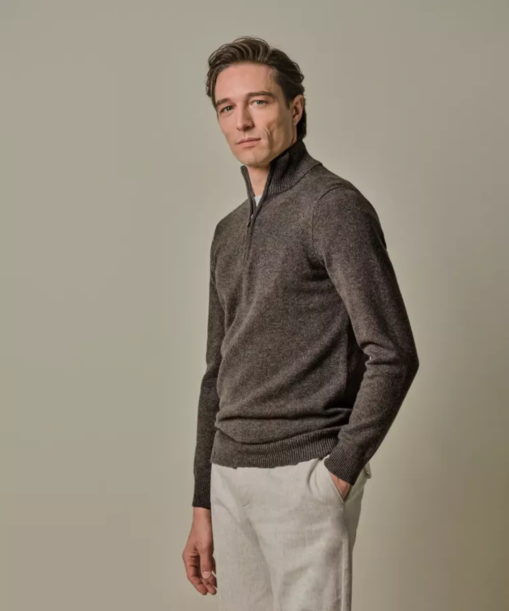 Profuomo-Pullover half zip-PPWJ30029B-H Brown-BRUIN