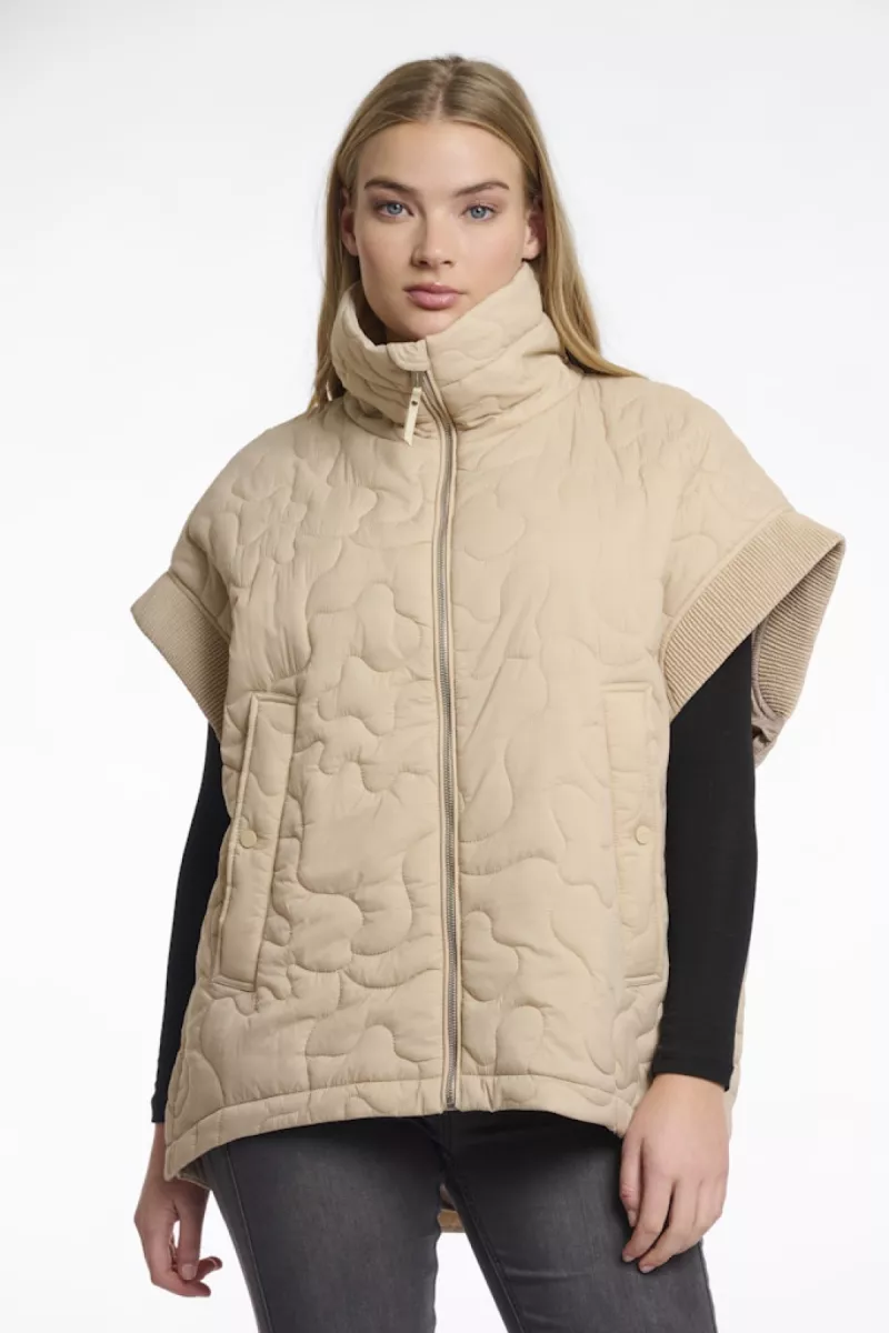 RINO & PELLE-Quilted Cape With Zipper Closure-Caitlyn.7002511-Light Oat-CREME