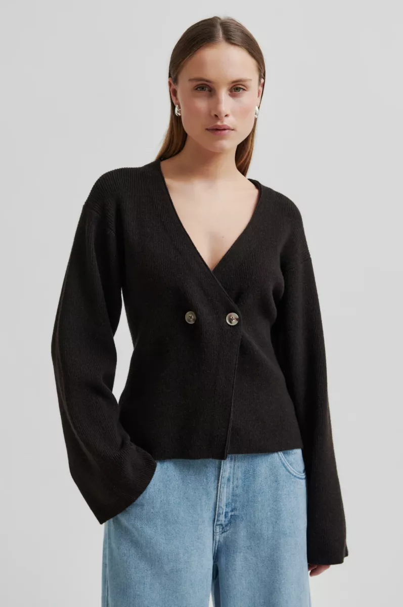 Second Female-Cardigan-Vigga Knit Cardigan-6146 Dark Brown-DONKER BRUIN