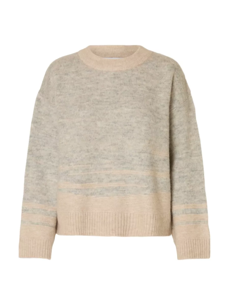 Selected Femme-SLFALVA LS KNIT STRUCTURE O-NECK-16098974-Light Grey-LICHT-/PAREL GRIJS