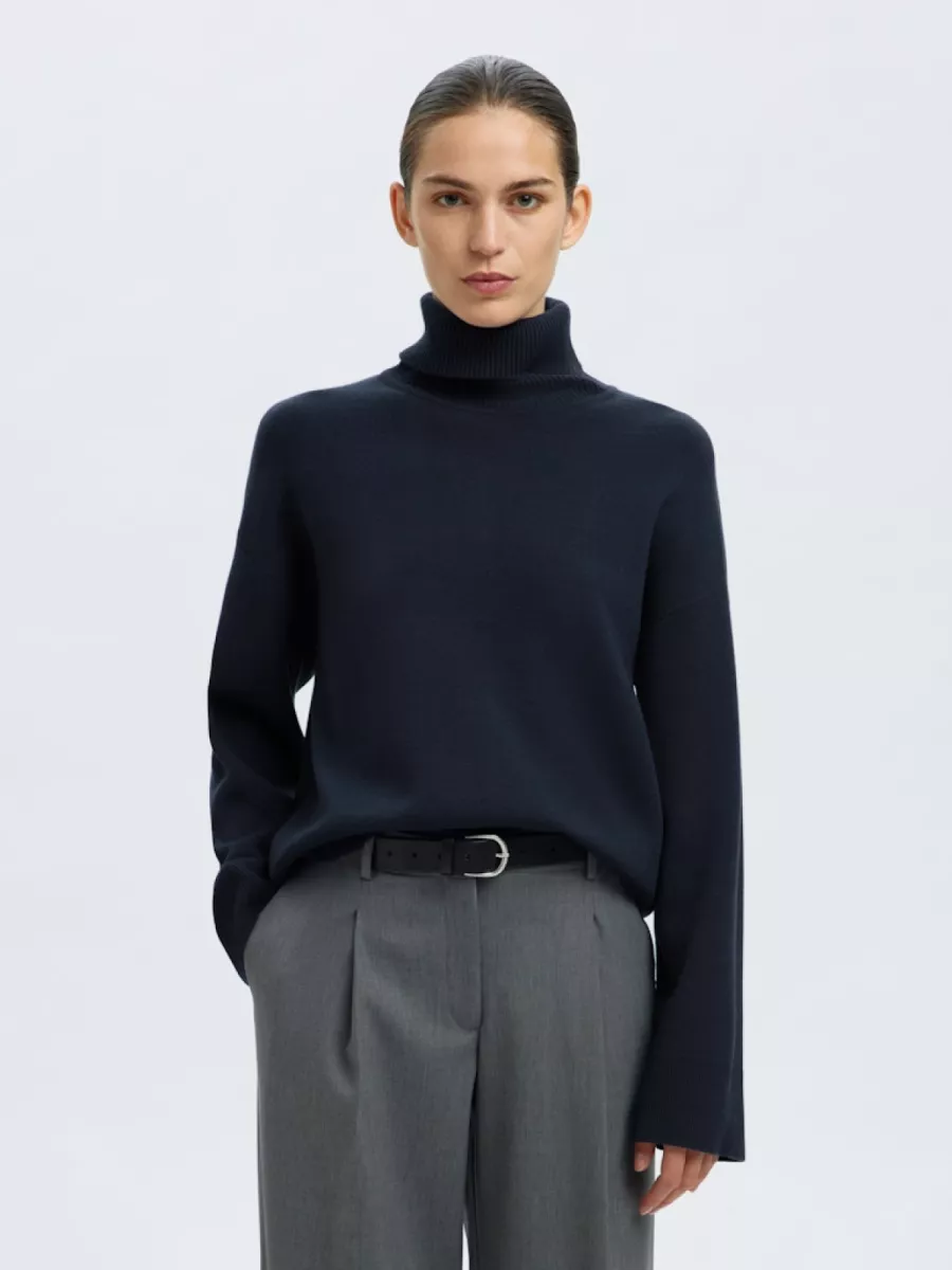 Selected Femme-SLFKAMMA LS KNIT ROLL NECK NOOS-16094353-Dark Sapphire-BLUE