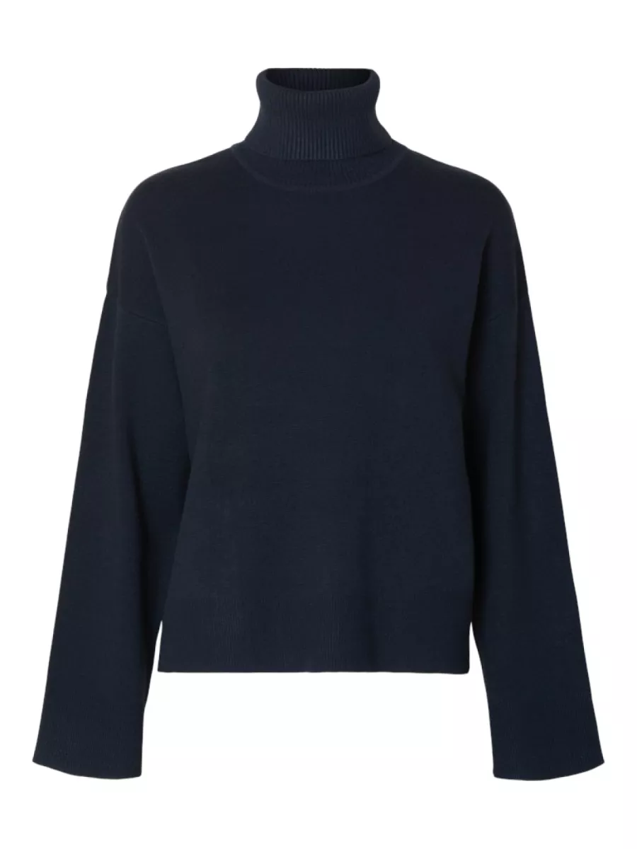Selected Femme-SLFKAMMA LS KNIT ROLL NECK NOOS-16094353-Dark Sapphire-BLUE