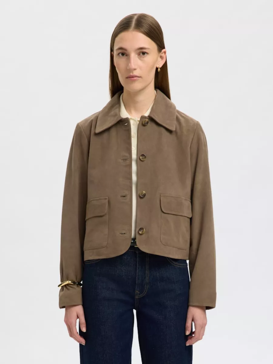 Selected Femme-SLFKAYA SUEDE JACKET NOOS-16098274-Fungi-BRUIN