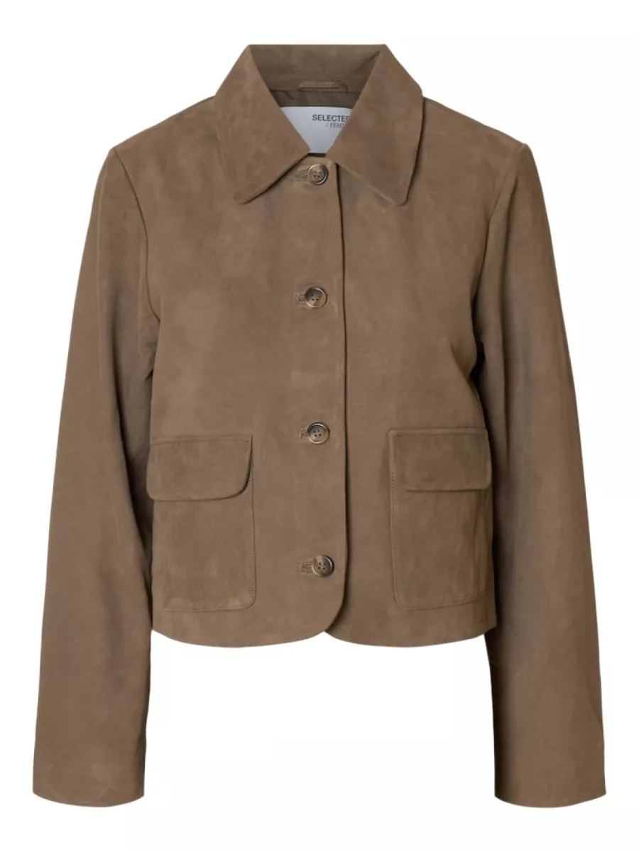 Selected Femme-SLFKAYA SUEDE JACKET NOOS-16098274-Fungi-BRUIN