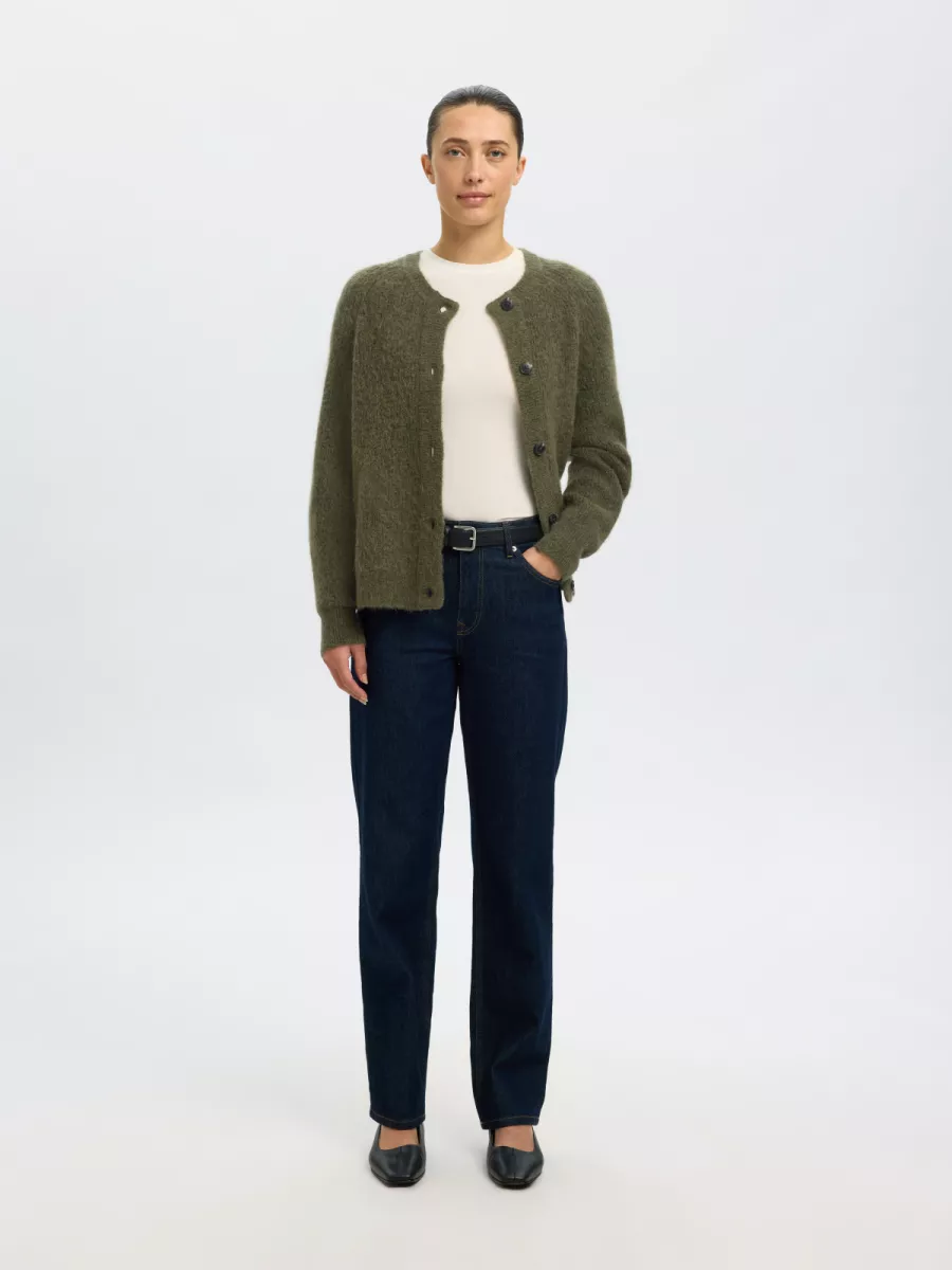Selected Femme-SLFLULU LS KNIT SHORT CARDIGAN NOOS-16074481-Kalamata-GROEN