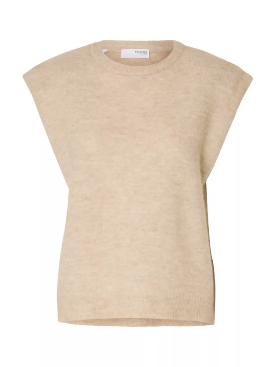 Selected Femme-SLFLULU SL KNIT VEST-16098412-Birch-CREME