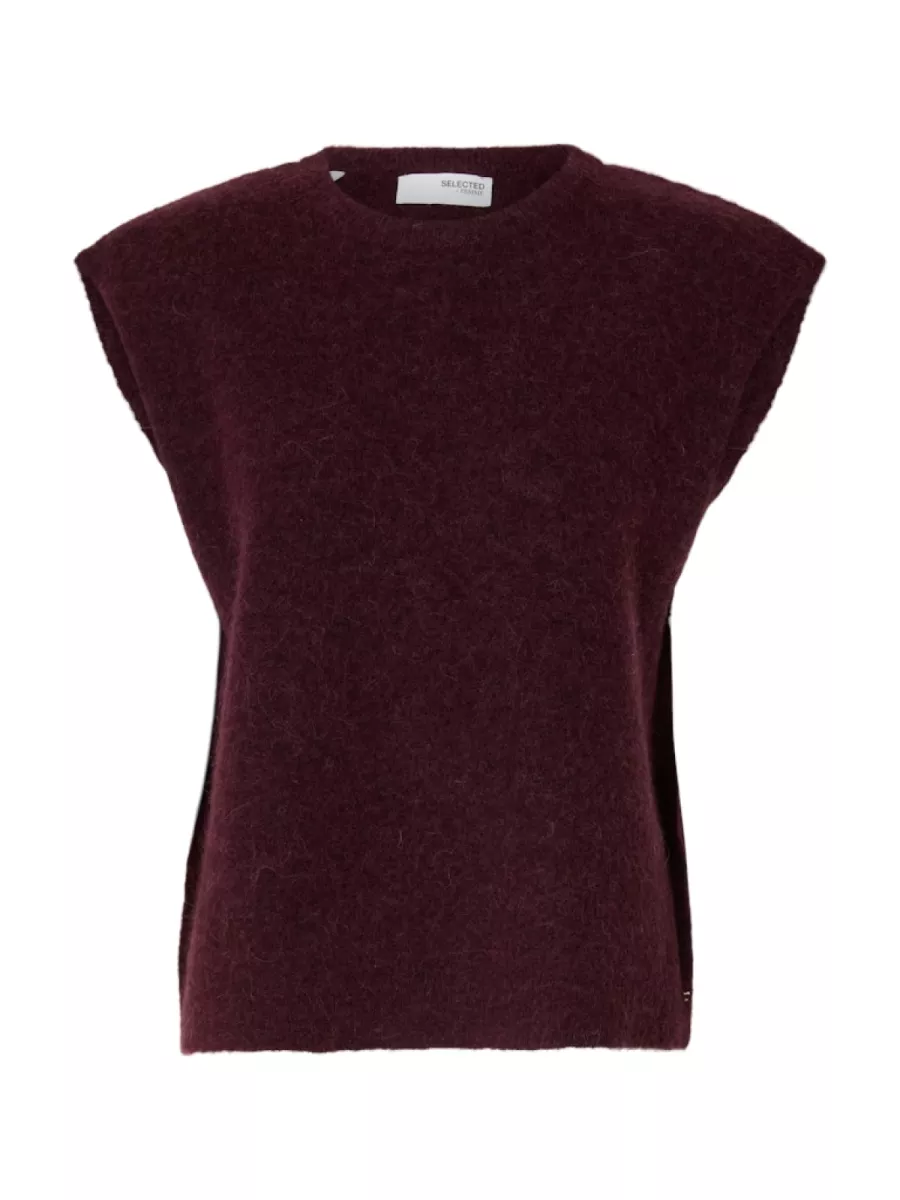 Selected Femme-SLFLULU SL KNIT VEST-16098412-Fig-BORDEAUX