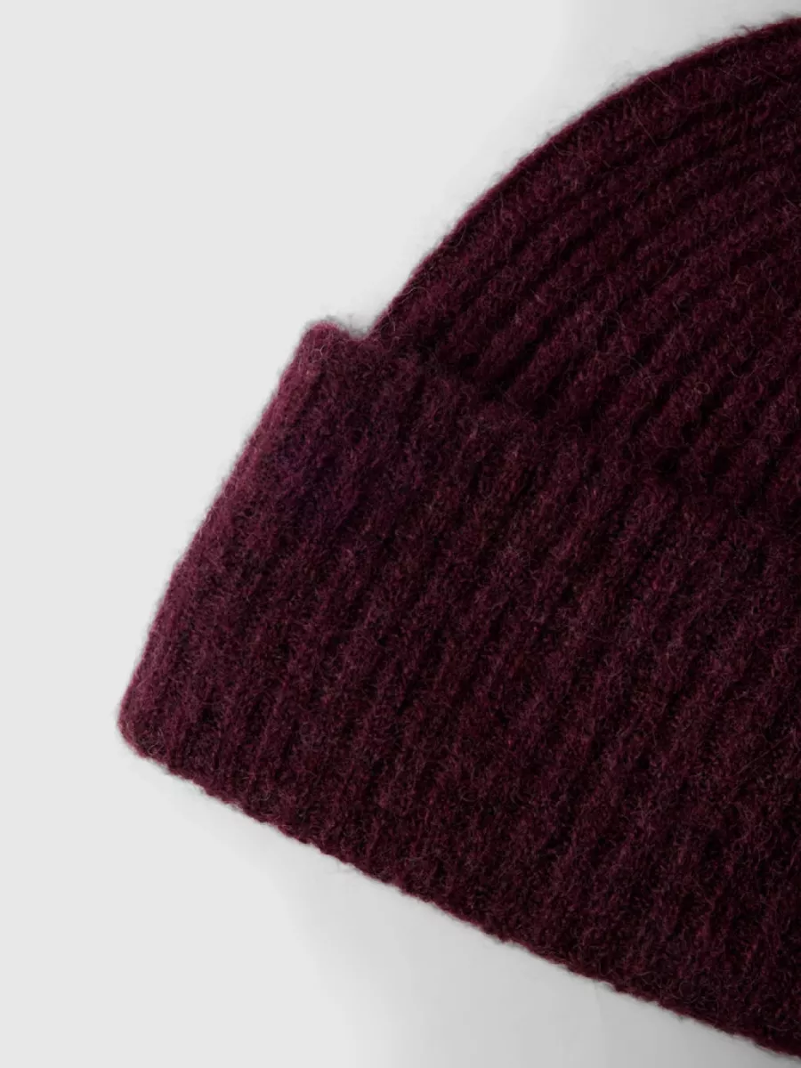 Selected Femme-SLFLULU WOOL BLEND KNIT BEANIE NOOS-16098380-Fig-BORDEAUX