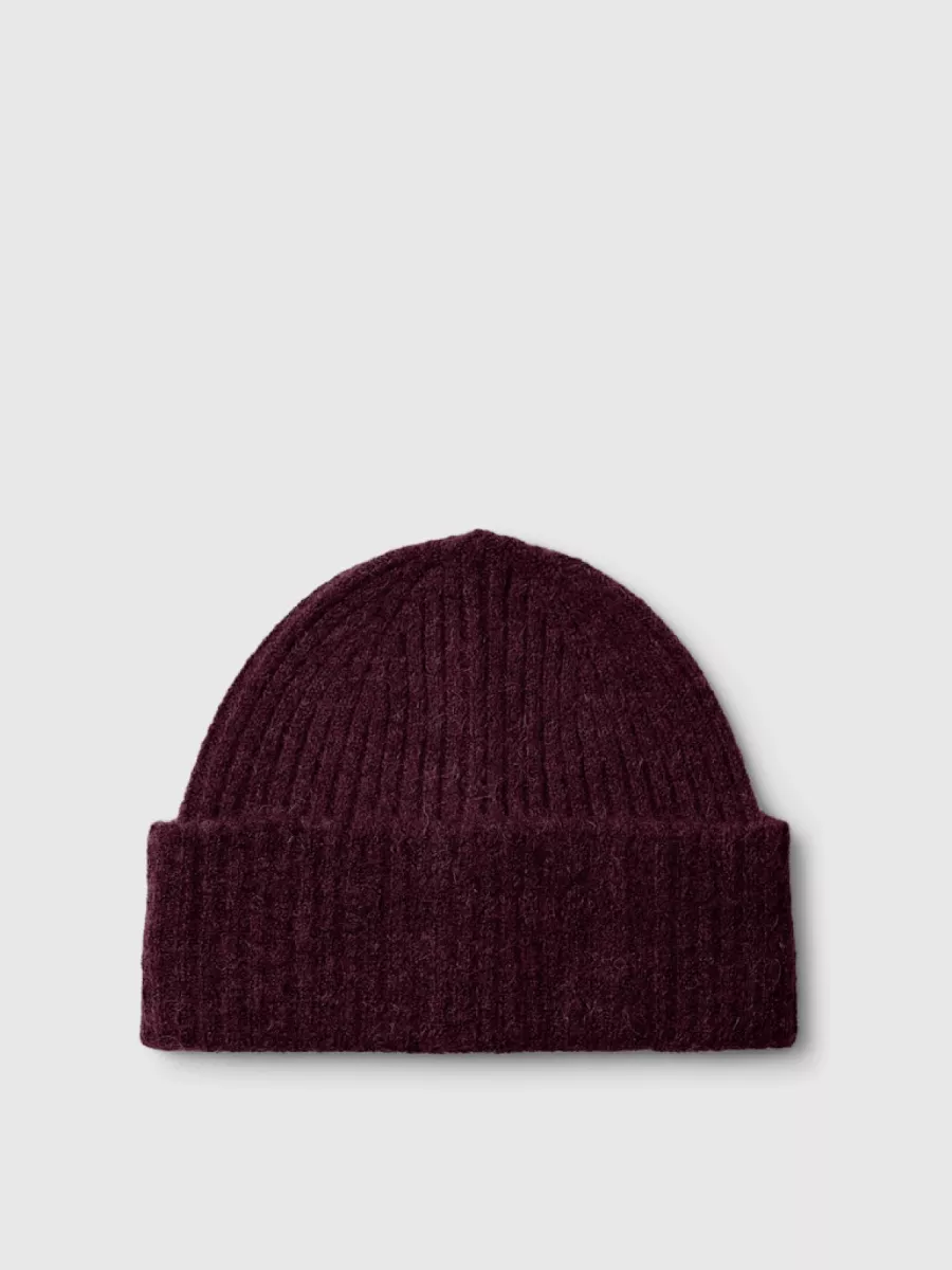 Selected Femme-SLFLULU WOOL BLEND KNIT BEANIE NOOS-16098380-Fig-BORDEAUX