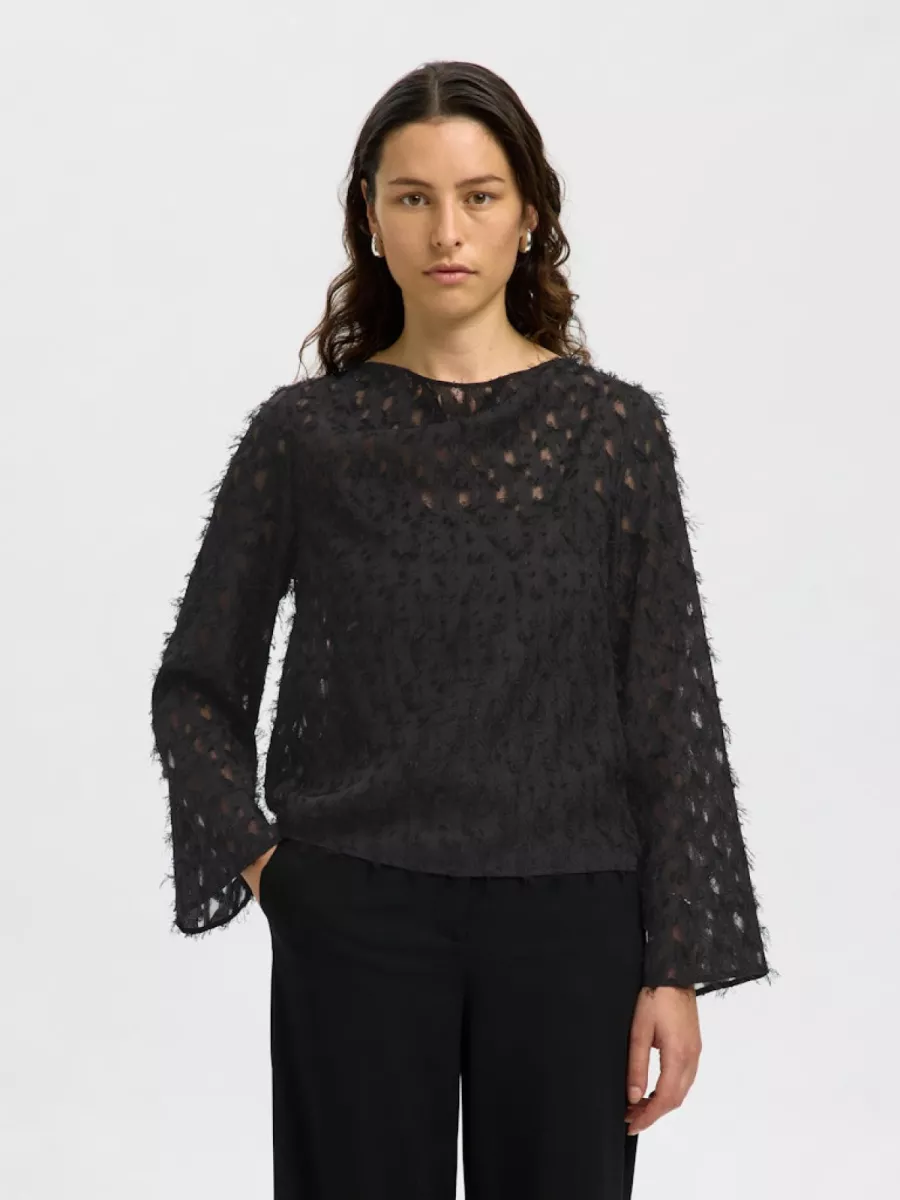 Selected Femme-SLFMARION LS BOAT NECK TOP B-16098524-Black-BLACK