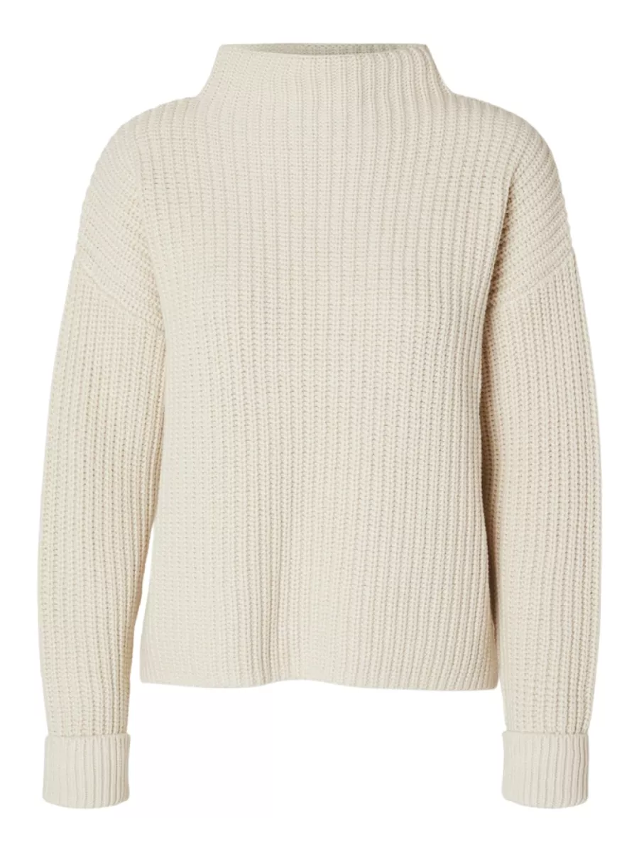 Selected Femme-SLFSELMA SUS LS KNIT PULLOVER NOOS-16097300-Birch-CREME