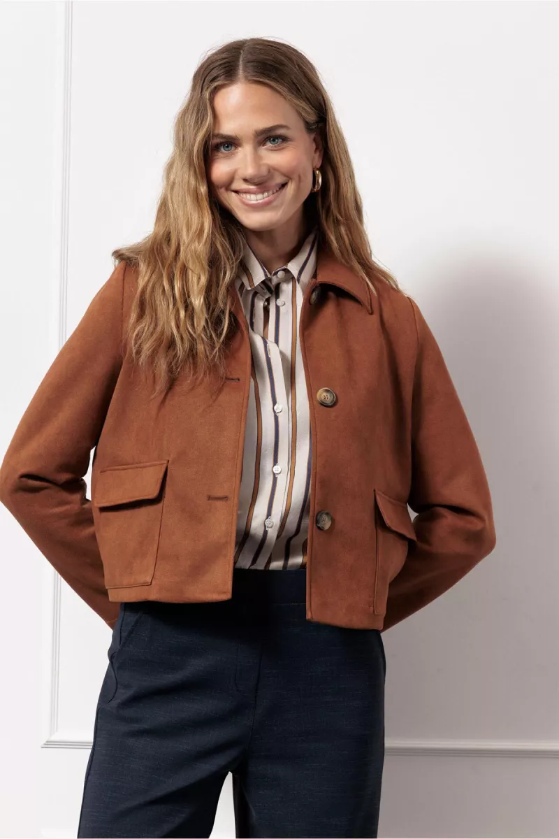 STUDIO ANNELOES-Lennon suedine jacket-13112-1300 Caramel-LICHT BRUIN